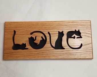 Love Cats wall hanging, home decor, scroll saw cut, cat plaque, gift for cat owner