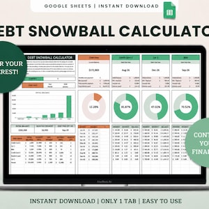 Debt Snowball Calculator Google Sheets, Debt Payoff Tracker Spreadsheet, Debt Free Planner, Credit Card Payment Tracker, Instant Download