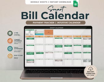 Foglio di calcolo per il calendario delle bollette su Google Sheets, strumento di monitoraggio dei pagamenti, modello per l'organizzazione mensile delle bollette, strumento di monitoraggio dei debiti di abbonamento.