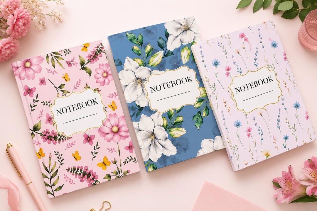 Floral Printable Notebook Bundle A5 | Lined Notes, Blank Pages & Two ...