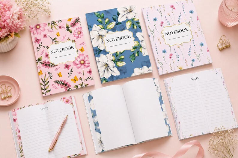 Floral Printable Notebook Bundle A5 | Lined Notes, Blank Pages & Two ...