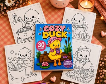 Cozy Duck Coloring Book | kawaii Animal Coloring Pages for kids & adults | Printable Relaxing PDF | Cottagecore Digital Download