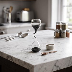 Modern Glass Hourglass Timer Decor, Black Sand Hourglass Ornament, Minimalist Desk Decor, Office Shelf Accent, Unique Gift