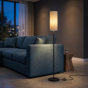 Modern Floor Lamp with Fabric Shade, Dimmable Standing Lamp with Remote & Foot Switch, Living Room Bedroom Corner Reading Light