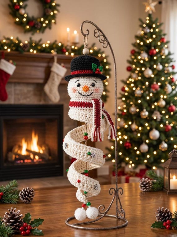 Christmas Snowman Spiral Spring Ornament Crochet Pattern PDF | Amigurumi Spiral Rope Stitch, Christmas decor