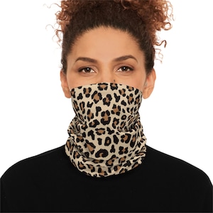 Leopard Print Neck Gaiter with Drawstring | Winter Neck Warmer | Face Masks and Coverings
