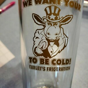 Farley Frigeration Queremos que você fique frio Democrata Donkey Beer Pint Glass g81