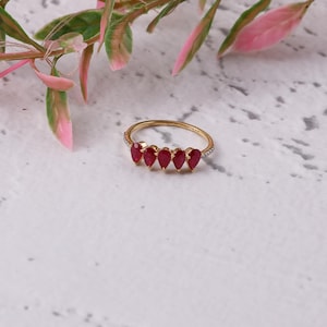 10K Solid Gold Ruby Real Diamond Eternity Ring: Vintage Straight Art Deco Style For Her  Dainty Eternity Ring 10k Solid Gold Rings For Her