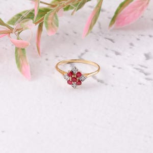 10K Square Designed Red Pigeon Blood Burma Gold Natural Ruby Ring: Dainty Eternity Ring 10k Solid Gold Natural Ruby Diamond Ring,Subtle Ring
