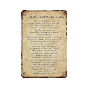 Apache Wedding Blessing Now Don't Feel The Storm Poem Aluminum Sign Wall Art Rustproof Poster Hanging Painting Plaque Wall Decor for Home