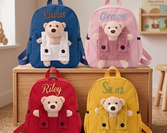 Mochila infantil con monograma, lona lavable, peluche desmontable, mini mochila escolar personalizada para guardería, jardín de infancia o baby shower.