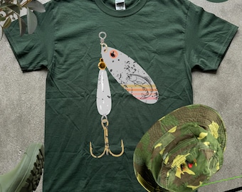 T-shirt voor forelvissen, T-shirt met spinnermotief, cadeau voor riviervisser, sportviskleding, vintage retrostijl