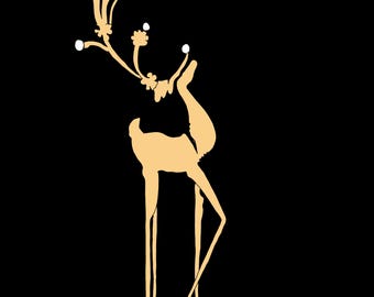 Minimalist Deer Black T-Shirt, Floral Antler Reindeer, Aesthetic Casual Tee, Nature Lover Gift Idea