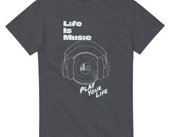 Men's Music T-Shirt, Life Is Music Design, Streetwear Style, Soft Cotton, Retro Music Shirt, Gift for Music Lovers and DJ