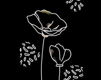 Poppy Line Art T-Shirt, Minimalist Floral Aesthetic Tee, Botanical Poppy Shirt, Nature Lover Gift, Modern Boho Top