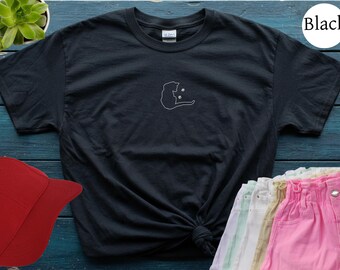 Cat Silhouette with Paws T-Shirt - Cat Profile and Footprints Tee - Cute Animal Lover Minimalist Graphic Shirt