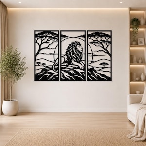 Lion Savannah Triptych Wall Art SVG Laser Cut File | 3 Panel Lion svg dxf eps png ai pdf Laser Router