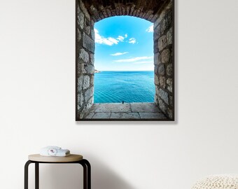 Dubrovnik Stone Window Photo Print, Adriatic Sea View Wall Art