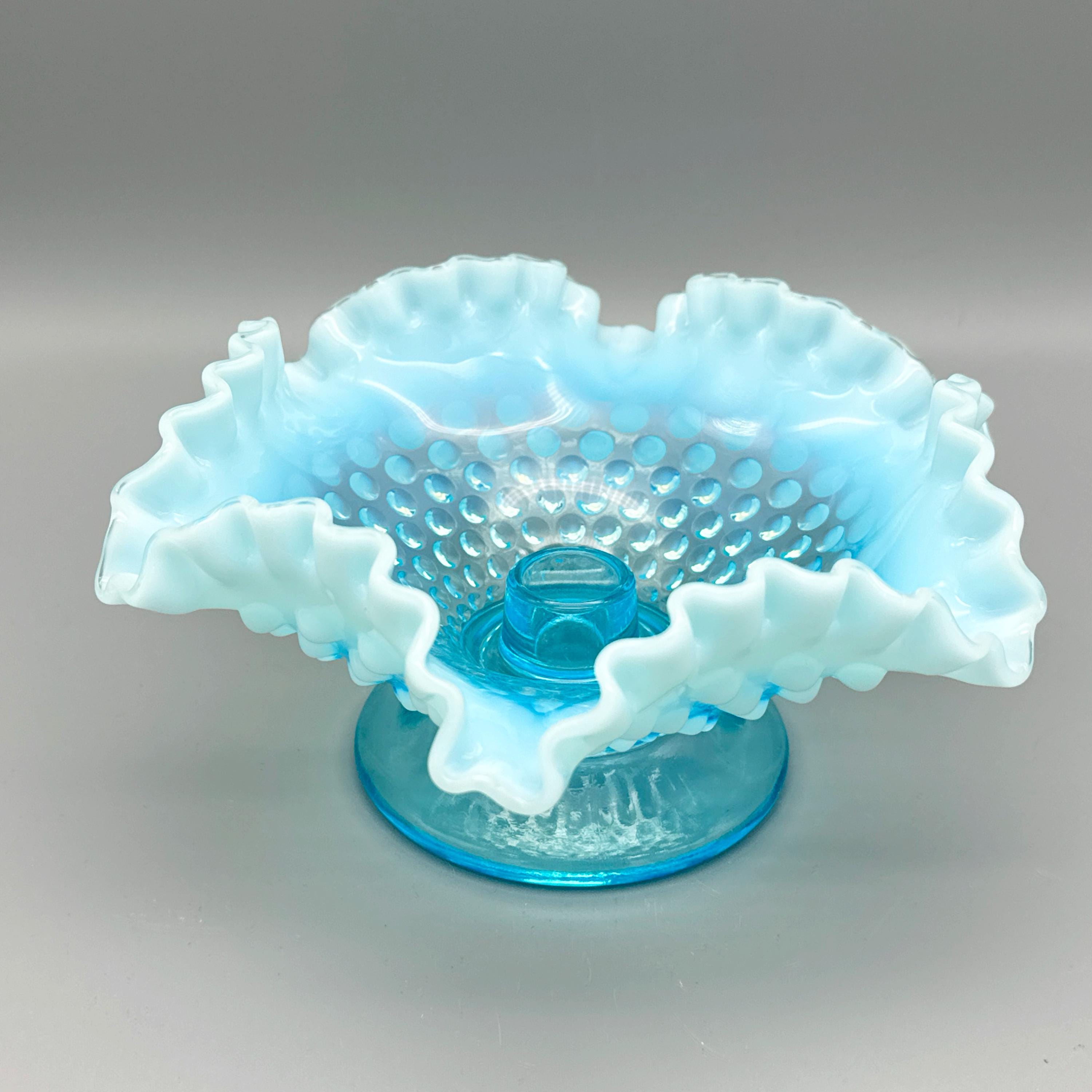 Fenton Blue Opalescent Ruffled Edge Bowl - Etsy