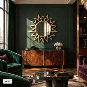 Sunburst Metal Wall Mirror with Angular Star Frame, Black Metal Mirror , Round Mirror, Indoor Outdoor Metal Wall Decor
