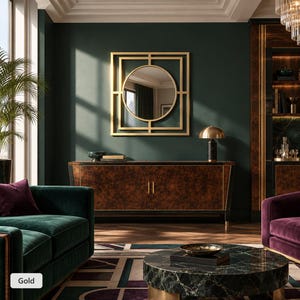 Metal Wall Mirror with Offset Angular Frame, Round Center and Open Square Border, Architectural Indoor Outdoor Wall Decor