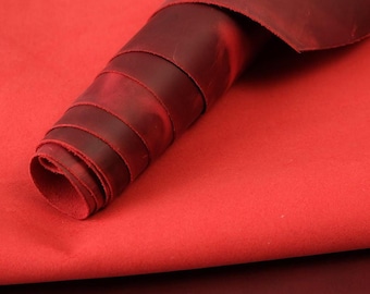 Crazy Horse Leather | Color Red| – Full Grain Distressed Hide for Wallets, Bags (4–5 oz)
