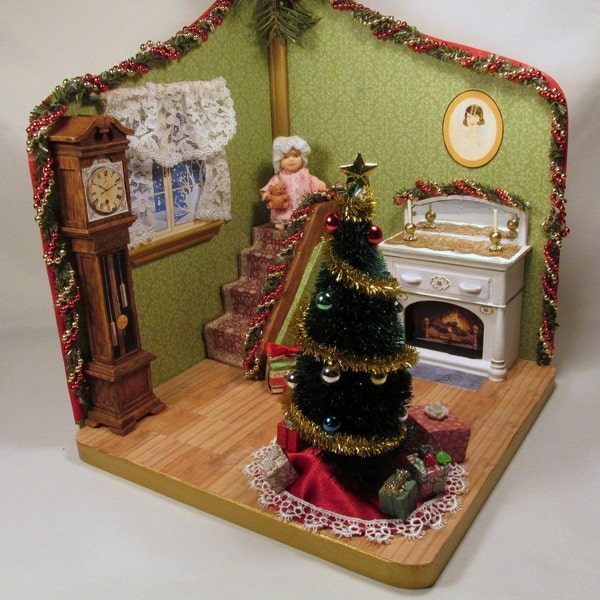 Christmas Morning Room Box Scene With Flickering Fireplace