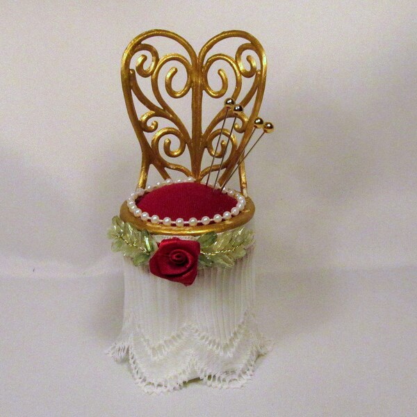 Gold Pin Cushion Chair with Storage for Sewing Notions