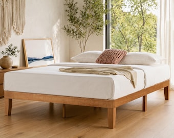 Queen Platform Bed Frame, Solid Wood Bed Frame, 12 Inch Wooden Bed, Pine Platform Bed, No Box Spring Needed, Wood Slat Bed, Easy Assembly