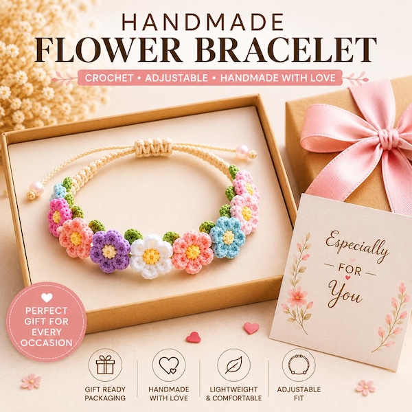 Crochet Flower Bracelet Pattern | Adjustable Boho Jewelry Tutorial (PDF Download)