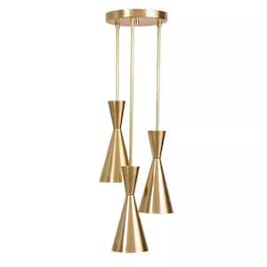 Mid Century Modern Brass Cascading Chandelier Pendant Ceiling Light Fixture 3 lights