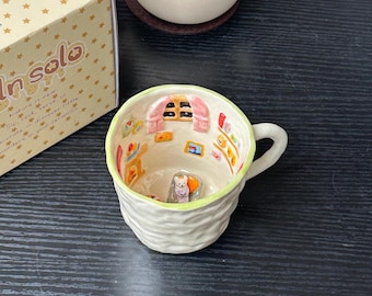 Tazza in ceramica fatta a mano, tazza da caffè dipinta a mano con fantasia, tazza in ceramica unica, tazza da tè accogliente. (A010)