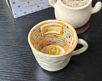 Tazza in ceramica dipinta a mano, tazza in terracotta realizzata a mano, tazza da caffè artigianale colorata, tazza da tè in gres unica, regalo in ceramica unico nel suo genere (A050)