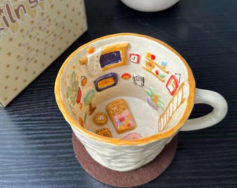 Handmade 3D Cozy Bedroom Ceramic Coffee Mug - Unique Miniature Room Gift(A013)