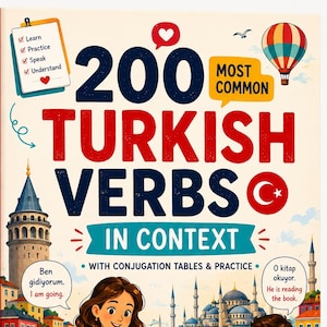 200 meest voorkomende Turkse werkwoorden in context, vervoegingstabellen, oefenboek (pdf)