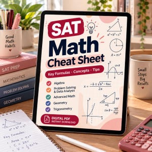 SAT Math Cheat Sheet PDF, Algebra Geometry Trigonometry Formulas, Digital Study Guide