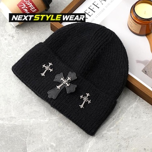 Gorro de punto con cruz gótica, gorro de estilo urbano acanalado y suave
