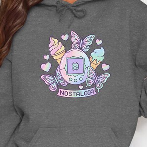 90s Virtual Pet Hoodie | Tamagotchi Aesthetic Sweatshirt | Kawaii Pastel Butterfly Ice Cream Retro Gamer Gift for Her | Y2K Vibe Clothes