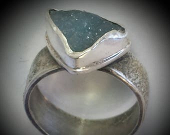 Sterling Silver and Blue Chalcedony Druzy Ring