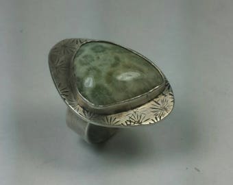 Embossed Sterling Silver Fossil Coral Ring