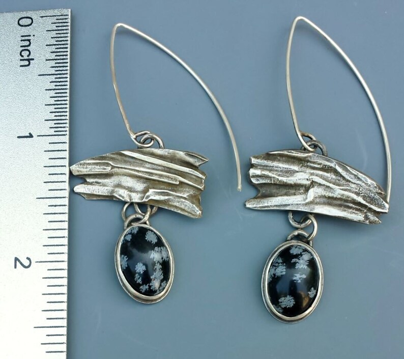 Snowflake Obsidian Silver Earrings image 3