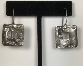 SOLD.                                 Reticulated Sterling Silver Square Earrings