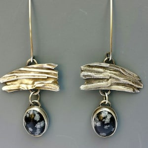 Snowflake Obsidian Silver Earrings image 1