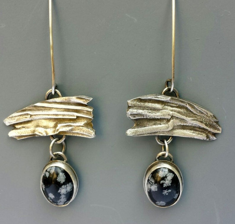 Snowflake Obsidian Silver Earrings image 1