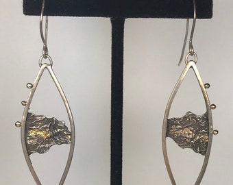 Reticulated silver with gold earrings.