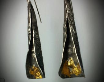 Reticulated Sterling Silver and Gold Earrings