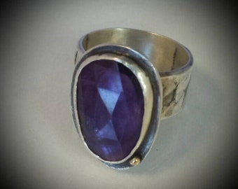 Sterling Silver, 22K Gold, and Rose Cut Faceted Amethyst