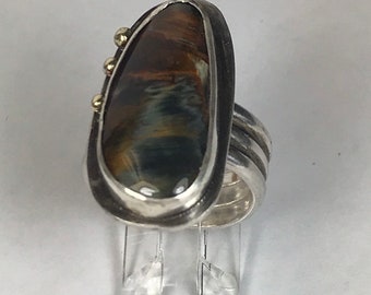 Sterling silver and gold Pietersite ring.