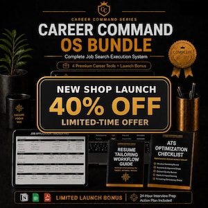 Career Command OS Bundle, Job Search Notion Template, Application Tracker, Resume Tailoring Guide, ATS Checklist