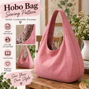 Patron de couture PDF pour sac hobo souple | Patron de sac en jean | Sac en jean recyclé | Cabas | Patron de couture DIY | Poche intérieure | Sac doublé